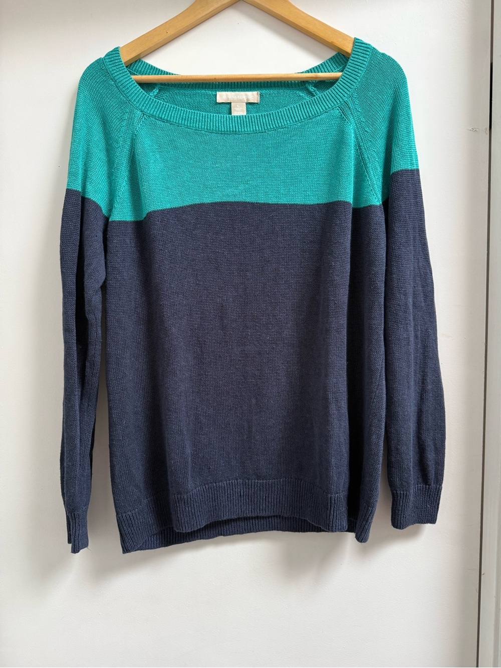 Banana Republic Women’s Colorblock Crewneck Sweater in Teal and Navy